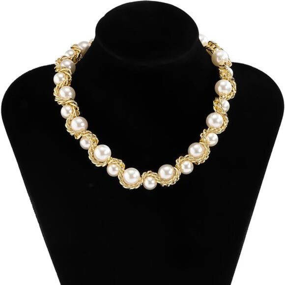✨ Chunky Pearl Choker Necklace | Layered Statement Wedding & Event Jewelry - Picture 1 of 5